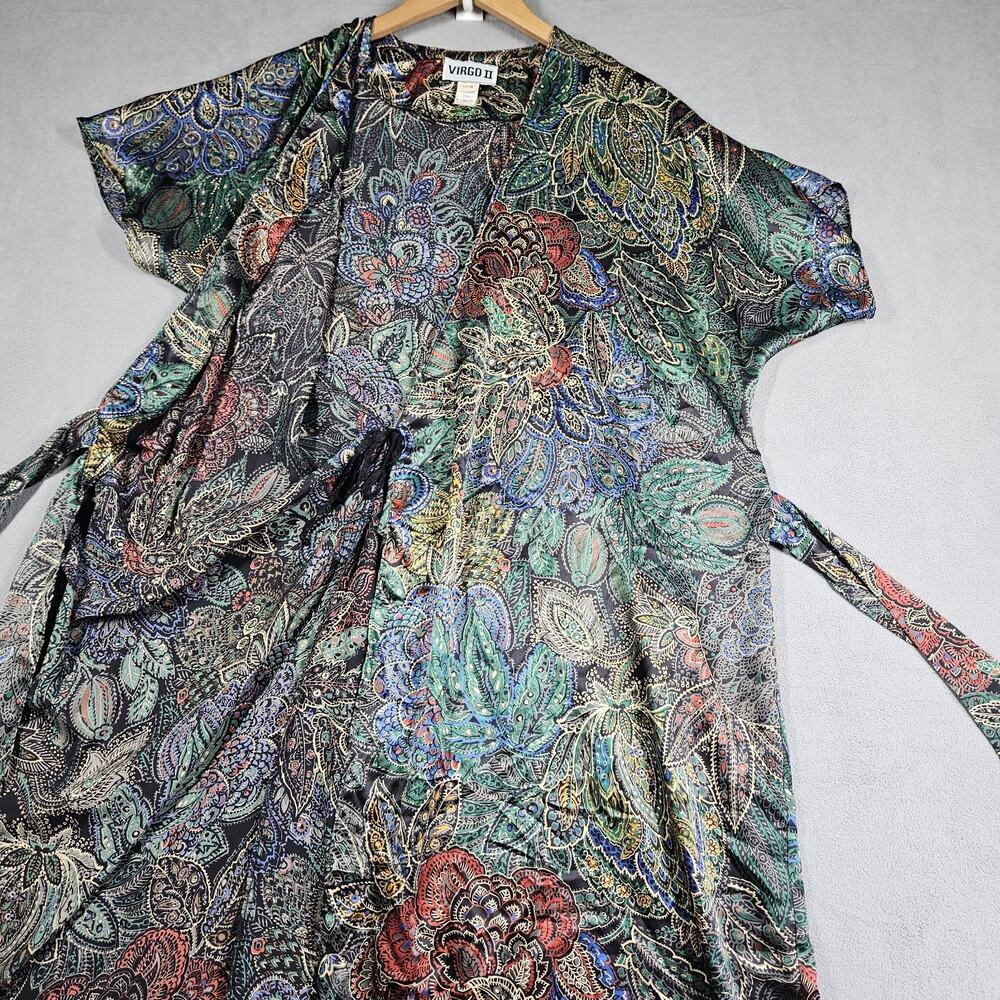 Vintage VIRGO II Wrap Dress Womens 14 Floral Print Metallic Sheen Midi Artsy USA - Picture 5 of 16